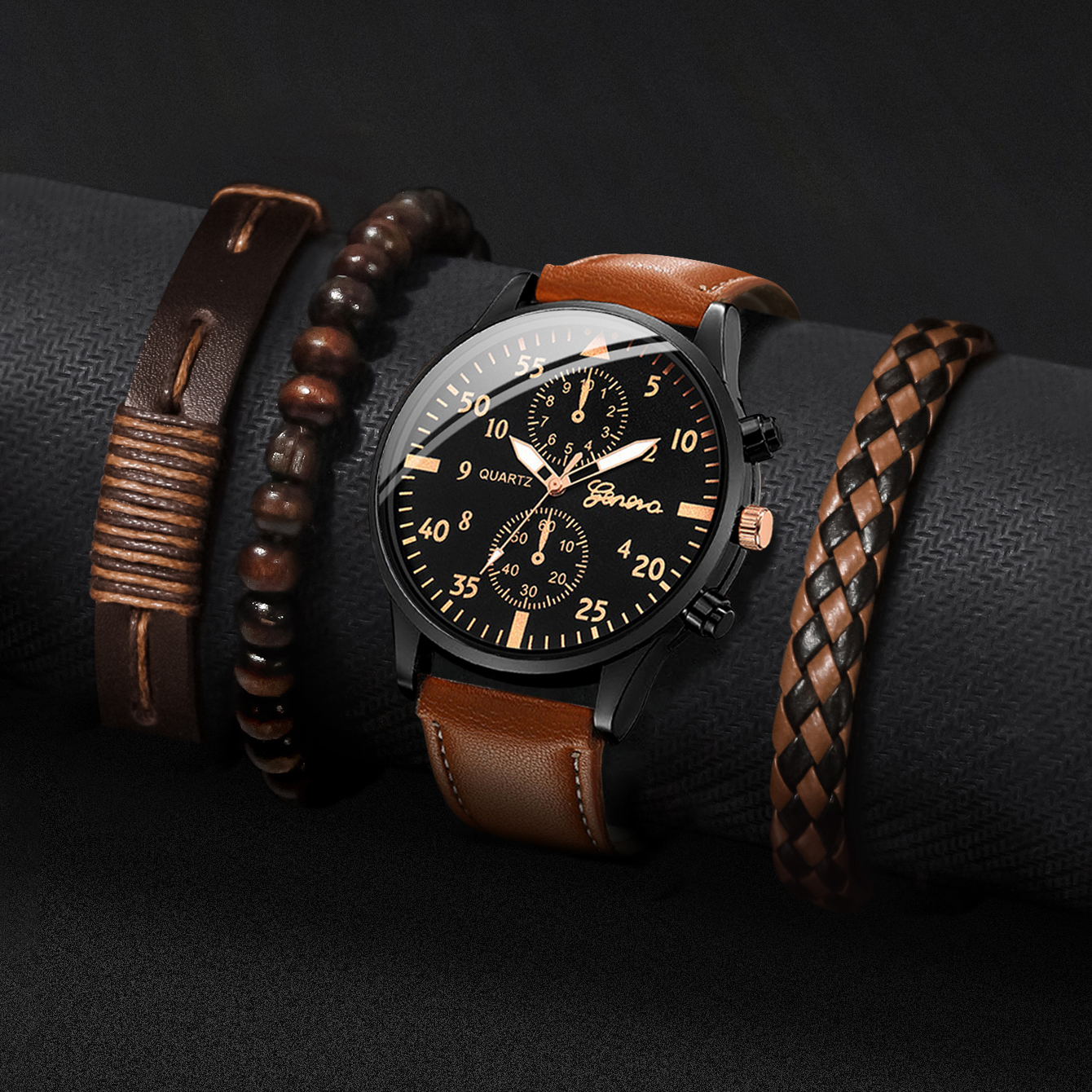 4PCS Fashion Arabic Dial Men B - Vintage Collectible Watches review and price