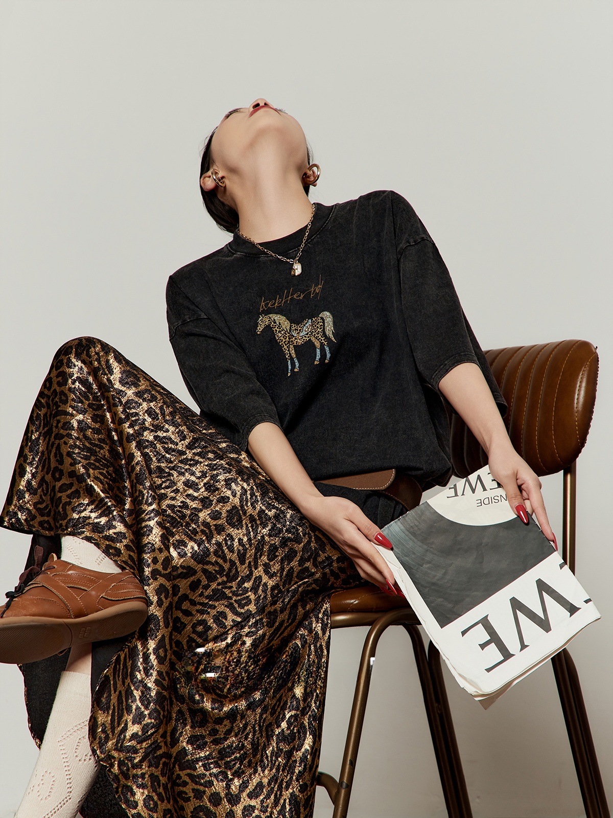 Black Leopard Print Short Slee - Collectible Vintage T Shirts review and price
