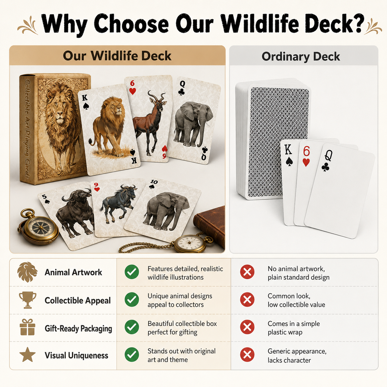1A set Vintage Wildlife Animal - Vintage Collectible Playing Cards review and price